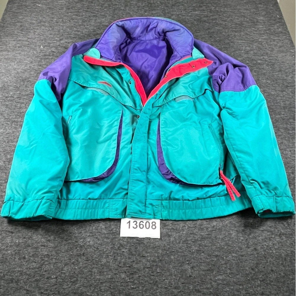 Columbia Ski Jacket Mens Large Teal Purple Good Vintage Colorblock Radial Sleeve